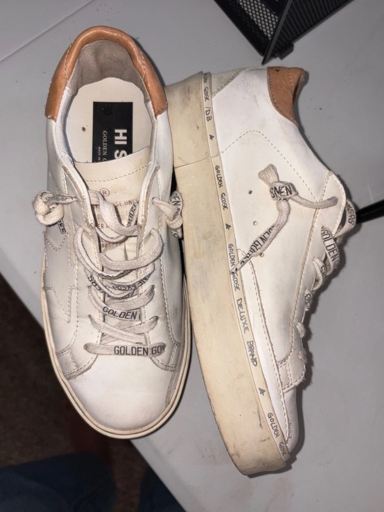 Golden Goose Shoes - Golden Goose White Leather Low-Top Sneakers with Tan Heel